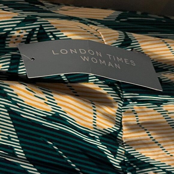 London Time Women's Summer Dress 14W Green & Beach V-Neck - Picture 5 of 8